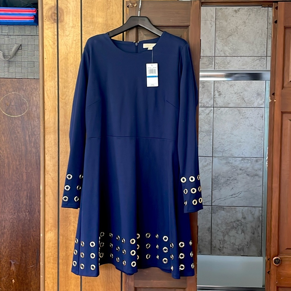 Navy long sleeve Michal Kors dress with grommets new with tags